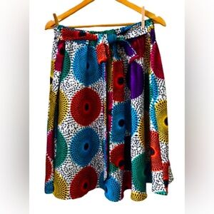 African Print circle/skater skrt w elastc wst & tie SZ M tribal colorful